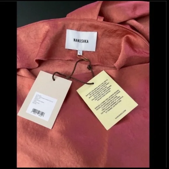 Nanushka Zena Tunic Dress size Large Salmon One Shoulder Satin Maxi Sleeveless - Picture 4 of 5